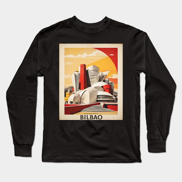 Guggenheim Museum Bilbao Spain Travel Tourism Retro Vintage Long Sleeve T-Shirt by TravelersGems